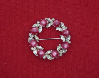 Spilla vintage a forma di ghirlanda cabochon Moonglow, circa 1950