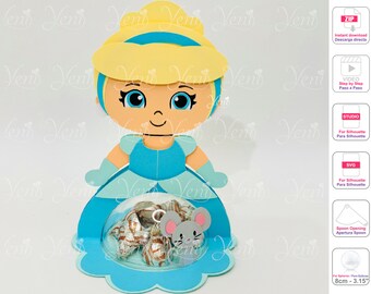 WITH Spoon Mechanism Cinderella candy holder - For 8cm / 3.15” Sphere - Digital Files  - svg studio - with Dotted Opening **FREE**