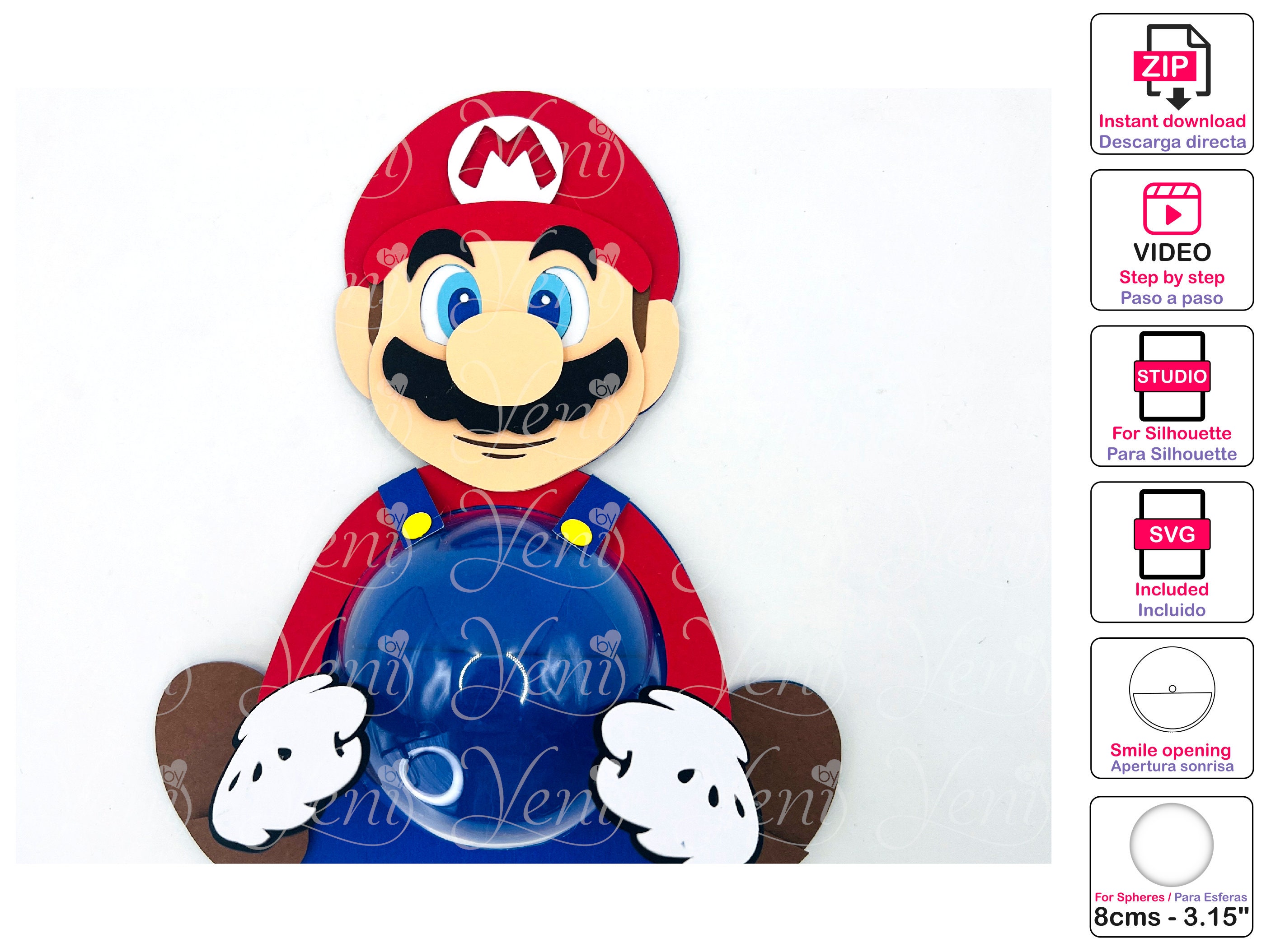 WITH Smile Mechanism Mario Candy Holder For 8cm / 3.15 Sphere.