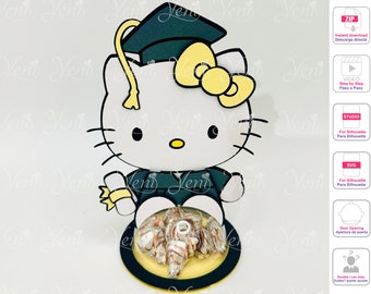 WITH Opening Door cute Kitty Graduation - Prom candy holder - For 8cm / 3.15” Sphere - Digital Files  - svg -studio