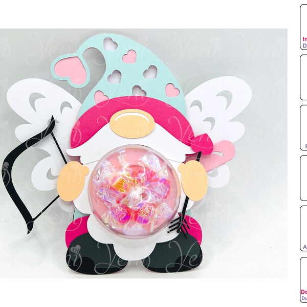 WITH Iris Shutter Cupid Gnome candy holder - for 4 sizes domes - Digital Files - Valentines Day - candy - svg -studio - Layers gift