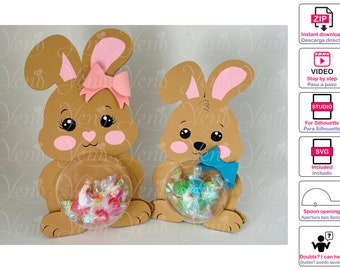 MIT Löffelmechanik Osterhasen Süßigkeiten Halter - Digital Files - Candy - svg - studio - cute bunny