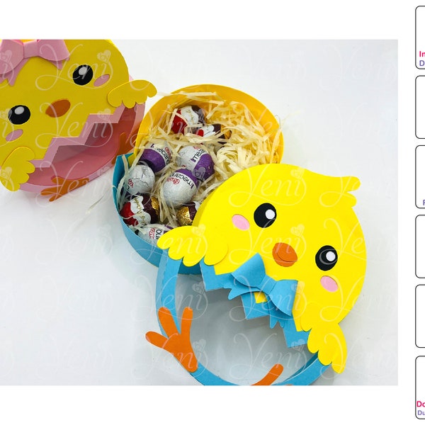 AVEC COUVERCLE Easter Chick Candy Box pour garçon et fille / Fichier numérique SVG (cricut ou scanandcut) - Studio (Silhouette)
