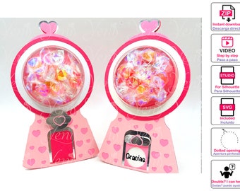 WITH Dotted Opening Bubble gum candy holder with secret message - for 4 domes sizes  - Digital Files - Valentine -  svg - studio