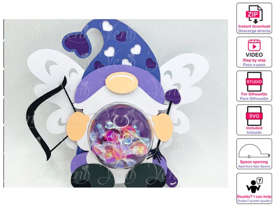 WITH Spoon Mechanism Cupid Gnome Candy Holder For 4 Sizes Sphere.