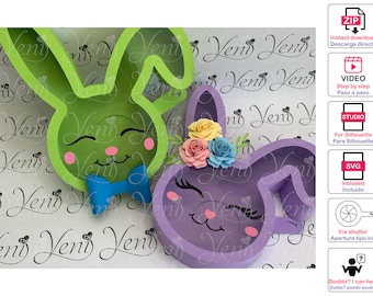 AVEC Iris Shutter Bunny Head Candy Box couple / Fichier numérique - pour filles et garçons - svg et fichier studio