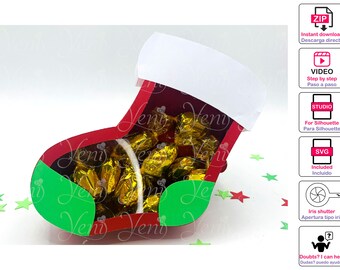 With Iris Shutter Santa Boot Candy Box / Digital File - Studio, Svg/ Xmas - Navidad