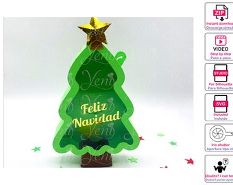 With Iris Shutter Christmas Tree Candy Box / projects for papercraft / Digital File - Studio, Svg/ Xmas /Navidad