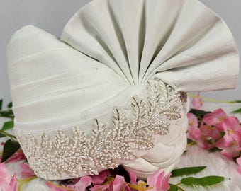 Turbante de noivo branco-sujo: Safa Sherwani indiano, Pagdi ajustável
