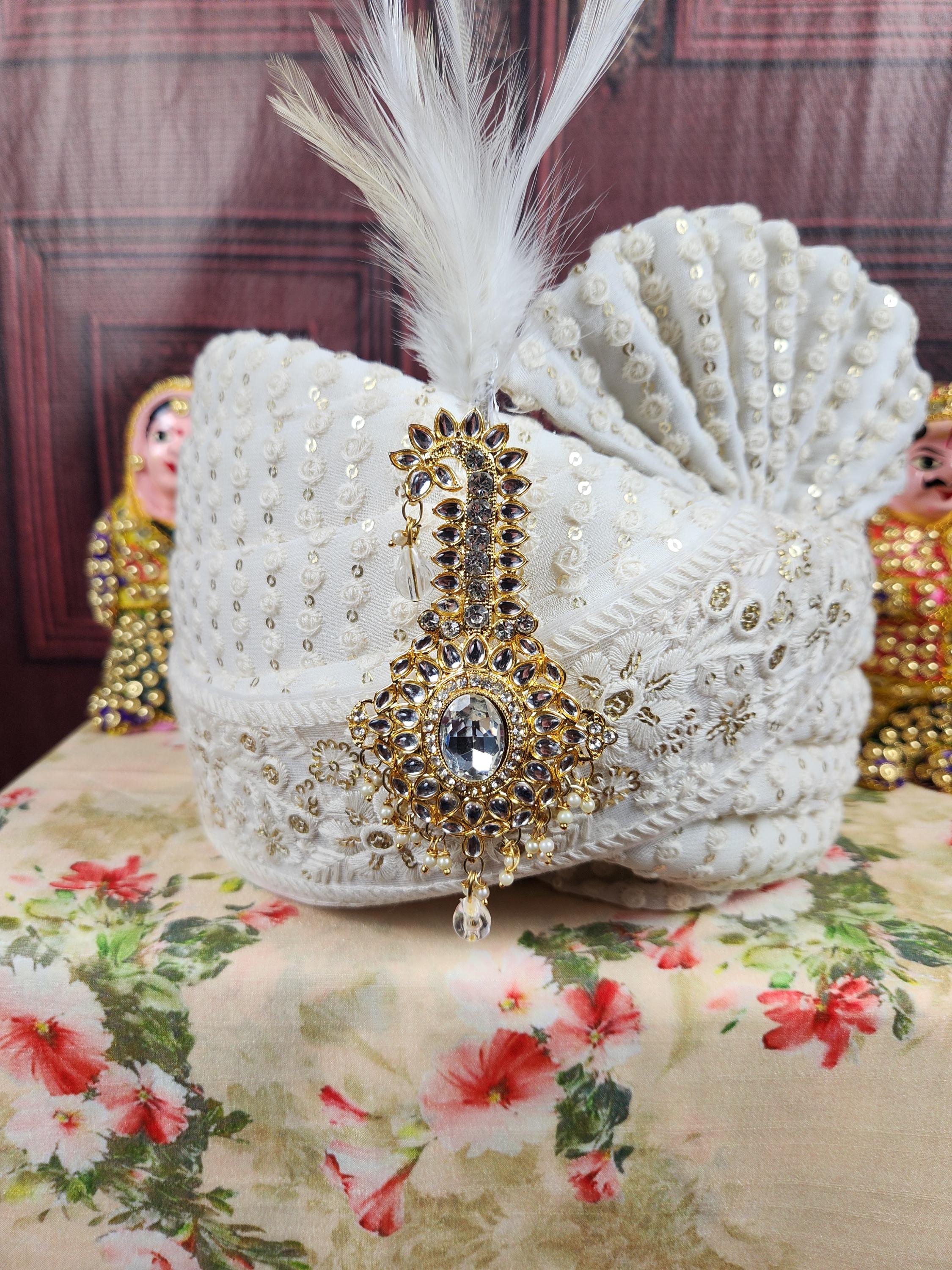 Groom Turban Brooch: Indian Wedding Safa Kilangi - Gold-tone 
