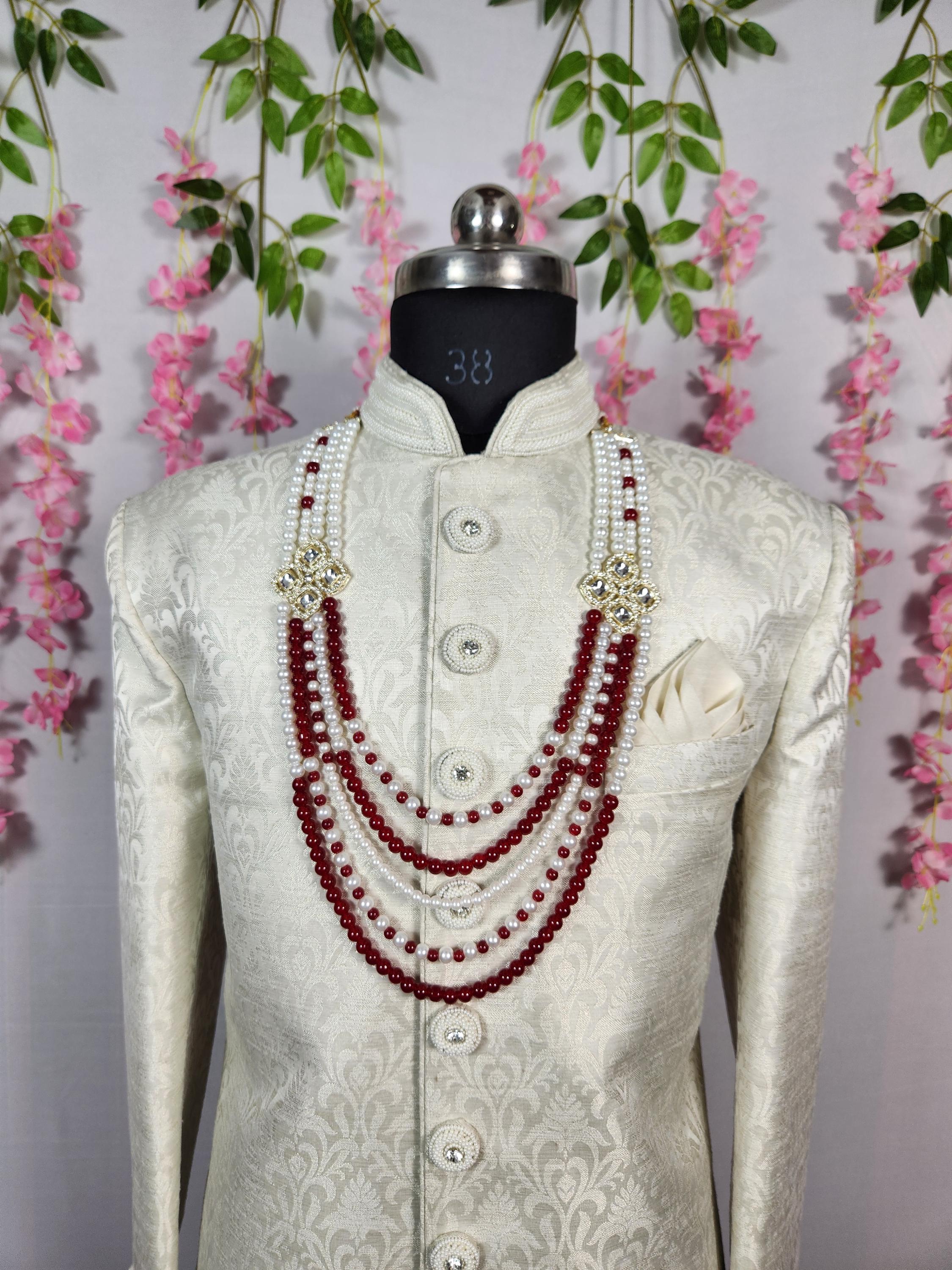 Pearl Wedding Necklace: Indian Maharaja Style Groom Jewelry