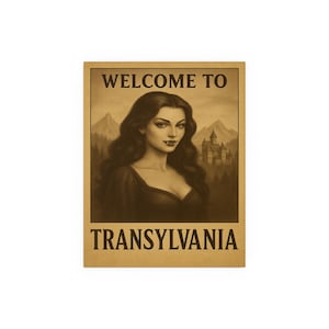 affiche vintage vampire, décoration gothique, impression pin up rétro, art mural Halloween, style rockabilly, art de voyage en Transylvanie, décoration d&#39;horreur