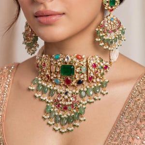 Premium Quality Kundan Necklace Set/ Indian Jewelry/ Indian Bridal Set/ Bridal Jwelery/ Mint/ Green/ Ruby