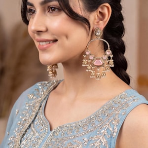Trendige Kundan Chandbali Ohrringe / indischer Schmuck / antikes Gold Jhumkas / Statement Ohrringe / indische Hochzeitsohrringe / Rubin / ethnischer Schmuck