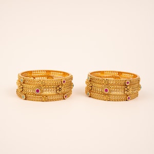 6 Pcs Antique Gold Plated Bangles Set/ Indian Kada/ Kundan Meenakari Bangles Set/ Traditional Bangles/ Heritage Kada/ Ruby/ Green