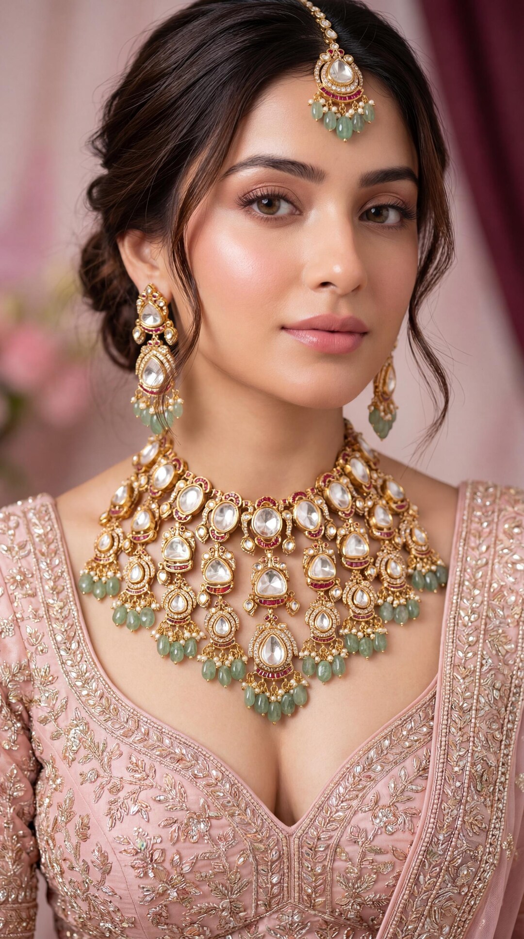 Kundan Bridal Necklace Set, Indian Jewelry, Mint Green Gemstones - Etsy