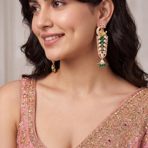 Premium Kundan Peacock Earrings/ Indian Jewelry/ Statement Earrings/ Bridal Jewelry/ Pakistani Jewelry/ Bollywood Jewelry/ Ruby/ Emerald