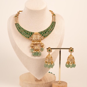 Victorian Moissanite Polki CZ Diamond Necklace/ Indian Bridal Jewelry/ Bollywood Sabyasachi Inspired Set/ Pakistani Jewelry