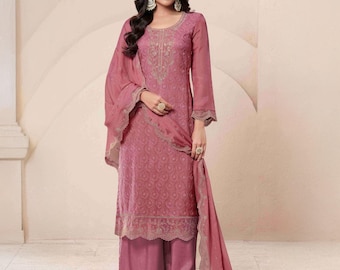 Conjunto de traje de organza bordada sin coser / Trajes indios / Traje indio para boda / Recepción