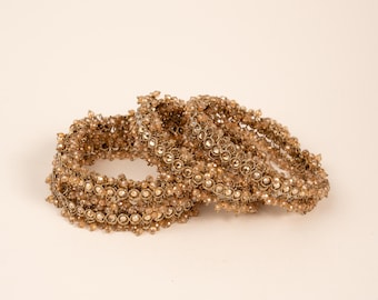 Gold Kundan Bangles Set/ Indian Bridal Kundan Kada Set/ Gold Pearl Bangles/ Pakistani Indian Wedding Bangles/ Pearl Stone Indian Bangles