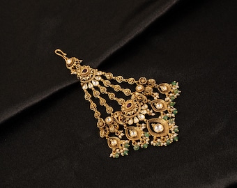 Premium Kundan Passa Set/ Indian Jewelry/ Antique Jhoomer/ Gold Plated Kundan Passa/ Bridal Hair Accessory/ Indian Wedding Wear/ Ruby