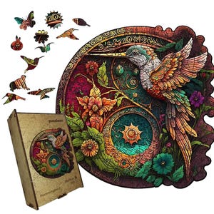 Wooden Puzzle Hummingbird Journey - Unique Gift, Colorful Decor