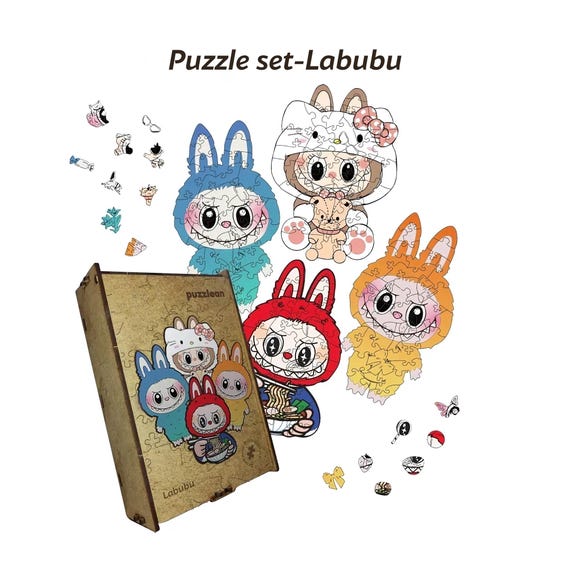 Labubu Kawaii Jigsaw–colorful Wooden Puzzle Set, Kawaii