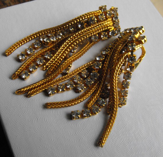 Gold plated tassel chain earrings rhinestone earri