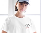 Tired Mama Club Women’s Embroidered Crop Tee – Minimalist Mom Life Shirt