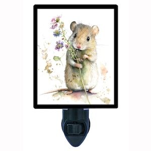 Flower Mouse – Cute Mice and Flowers Night Light – Whimsical Plug In Light – Cozy Home Decor – Free Switchable Insert Included