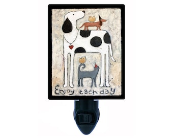 Decorative Photo Night Light, Enjoy Each Day, Dogs, Cats, Pets. Also Includes a FREE Switchable Insert.