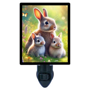 Bunny Family – Rabbit Night Light – Cute Bunny Plug In Light – Cozy Pet Home Decor – Free Switchable Insert Included
