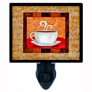 Enjoy a Cup – Coffee Cup Night Light – Kitchen Plug In Light – Cozy Home Decor – Free Switchable Insert Included