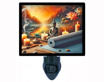 Lotus Pond Meditation – Buddha Night Light – Meditate Plug In Light – Zen Home Decor – Free Switchable Insert Included