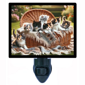 Basket of Cuteness – Kittens and Cats Night Light – Cute Pet Plug In Light – Cozy Home Decor – Free Switchable Insert Included