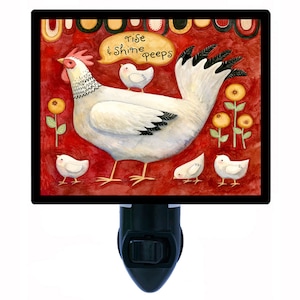 Rise and Shine Peeps – Rooster Kitchen Night Light – Country Chicken Decor – Farmhouse Plug In Light – Free Switchable Insert Included