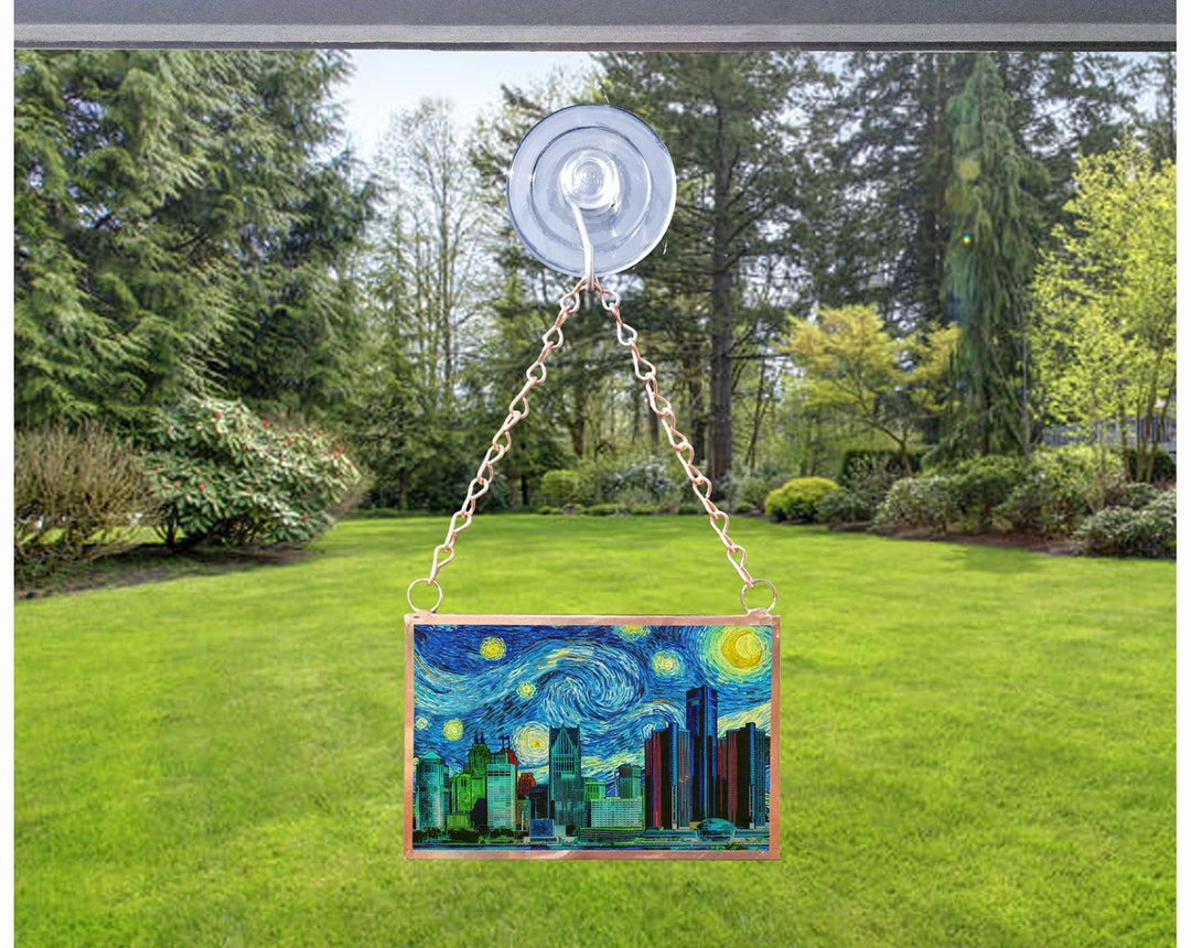 Suncatcher, Detroit Starry Night, Van Gogh, Michigan, Skyline, Copper