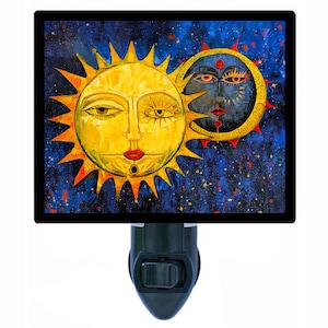 Heavenly Pair – Moon and Sun Night Light – Celestial Plug In Light – Cozy Home Decor – Free Switchable Insert Included