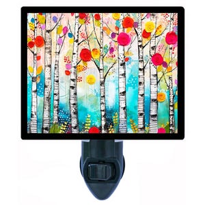 Colorful Trees – Birch Trees Landscape Night Light – Vibrant Nature Plug In Light – Cozy Home Decor – Free Switchable Insert Included