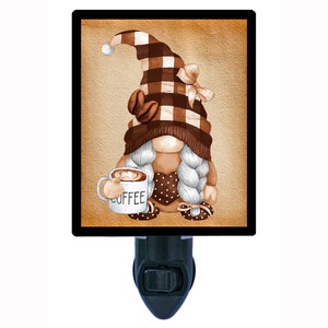 Coffee Gnome – Kitchen Night Light – Gnome Plug In Light – Cozy Home Decor – Free Switchable Insert Included