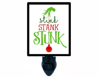 Stink Stank Stunk – Funny Grinch Christmas Night Light – Holiday Plug In Light – Festive Winter Home Decor – Free Switchable Insert Included