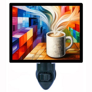 Coffee Geometry – Colorful Kitchen Night Light – Modern Plug In Light – Cozy Home Decor – Free Switchable Insert Included