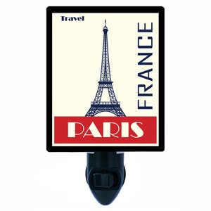Paris Travel Poster – Eiffel Tower Night Light – Paris France French Plug In Light – Travel Home Decor – Free Switchable Insert Included