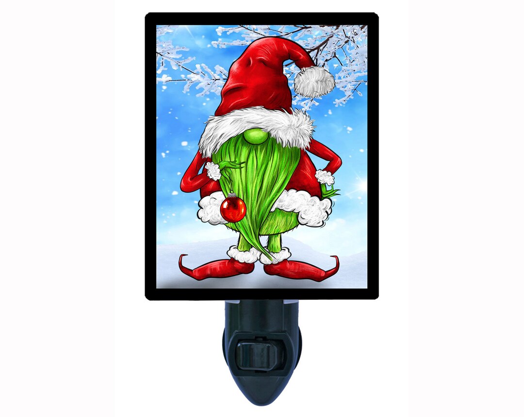 Grinch Plug Grinch Gnome – Funny Santa Christmas Night Light – Holiday Plug in ...
