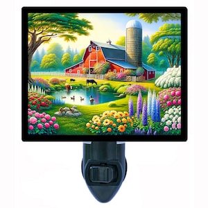 Morning on the Farm – Flower Night Light – Country Barn Decor – Floral Plug In Accent – Rustic Home Light – Free Switchable Insert Included