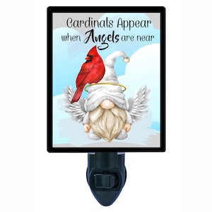 Angel Gnome – Cardinal and Remembrance Night Light – Gnome Plug In Light – Cozy Home Decor – Free Switchable Insert Included