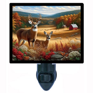 Rut and Strut – Whitetail Deer Night Light – Rustic Wildlife Decor – Hunting Cabin Plug In Light – Free Switchable Insert Included
