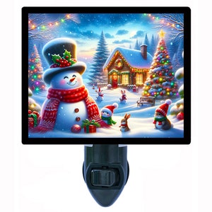 Cute Christmas – Snowman and Tree Night Light – Holiday Plug In Light for Winter Decor – Christmas Home Accent – Free Insert Included