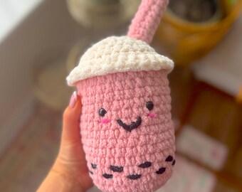 Roze gehaakte bubble tea | Boba knuffel | Handgemaakte amigurumi | Cadeau Boba Lover