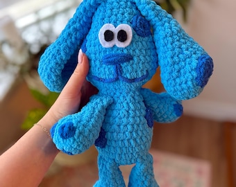 Blauwe gehaakte puppyknuffel | Zacht amigurumi-hondenspeelgoed, kinderkamerdecoratie